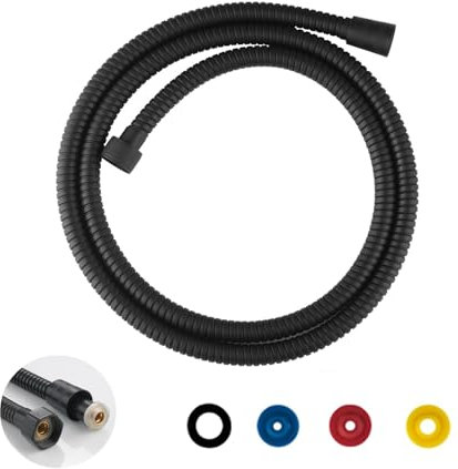 Fonyiunce Duschschlauch, mit Verdrehschutz, Flexibler Brauseschlauch, Verdrehschutz Universal Duschschlauch, Auslaufsicherer Inkl. Dichtungsringe, Edelstahl Duschschlauch,(Schwarz)