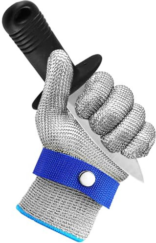 XINFAQAQ Schnittschutzhandschuhe, Schnittschutzhandschuhe mit Schutzstufe 9 Arbeitshandschuhe aus Edelstahldraht für Austern, Shucking, Fleisch Schneiden, Holzschnitzen und Garten (L)