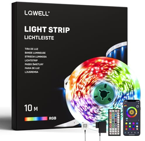 LQWELL® 10M LED-Lichtleiste mit Fernbedienung und App, Musiksynchronisierung, Farbwechsel, RGB Lichtleiste, Bluetooth, LED-Licht für Party, Zuhause, Schlafzimmer, Fernseher