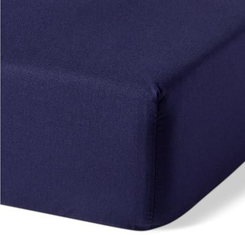 Amazon Basics Lenzuolo con angoli Matrimoniale in Cotone Biologico, 180 x 200 cm, Blu Navy