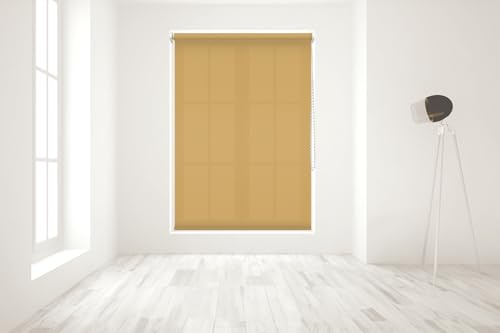 Straight Edge Dim-Out Roller Blind - Easy Fit Home Office - 210cm Width x 160cm Width Drop - Ochre