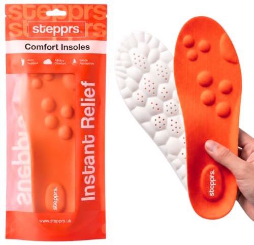 Original Stepprs Comfort Boosting Massage Insoles, 4D Memory Foam Thermal Insoles with Arch Support for Men and Women (Orange, EU 41-42)