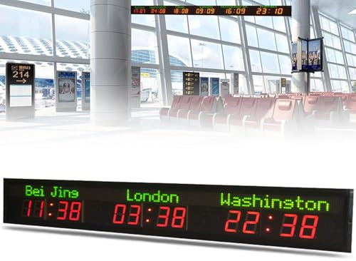 Horloge mondiale LED avec 5 niveaux de luminosité, affichage 3/4/5/6 villes, idéal pour les entreprises multinationales et les hôtels