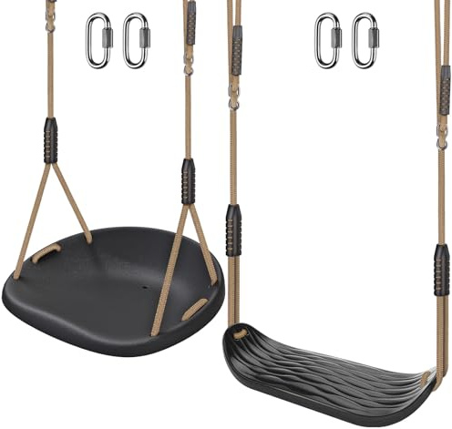 SELEWARE 2 Pack Heavy Duty Plastic Swing Seats with Adjustable Rope & Quick Connect, Replacement Swing Set Accessories for Kids and Adults, Indoor/Outdoor Backyard Playground Tree Swing, Black