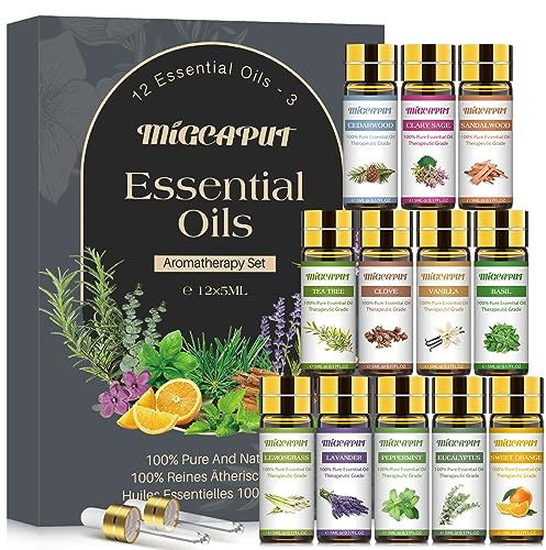 Migcaput 12X5ml Ätherische Öle Set, 100% Naturrein Aroma Diffuser Öl Duftöle für Diffuser Luftbefeuchter Aromatherapie Duftkerzen