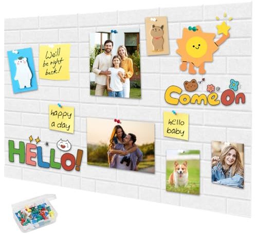 Stor filt anslagstavla självhäftande, 90 x 60 cm filtboard, 1 cm tjock filt väggplattor med 35 tryckstift, memotavlor memobrädor bulletin board väggdekoration för kontor kök skola (vit)