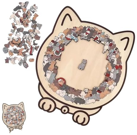 Puzzle en Bois en Forme De Chat De Couleur Morandi De 135 Pièces, Puzzle en Bois en Forme De Chat Mignon pour Les Foies De Chaton, Puzzles Animal Irrégulier Amusant, Jouets Interactifs Créatifs