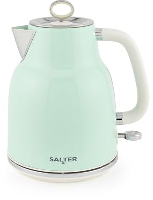 Salter Retro Green 1.7 L Kettle – 3KW Rapid Boil, 360° Base, Removable Limescale Filter, Cordless, Water Level Window, Blue Indicator Light, Boil Dry Sensor & Auto Shut-Off, Vintage Design