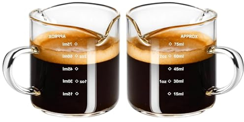 DtgEcd Glass Espresso Cups, 2 Double Espresso Coffee Cups, Premium Glass Coffee Cup Set for Home and Professional Use, Durable and Elegant Design