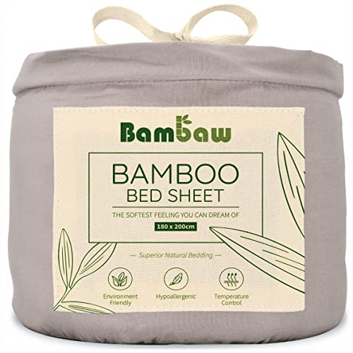 Bambaw Spannbettlaken 180x200 Bambus, 35 cm Steghöhe, weiche und kuschelige Bambus Bettwäsche, atmungsaktive Sommer Bettlaken, hypoallergenes Bettlaken, kühlende Spannbettlaken 180x200 cm (Grau)
