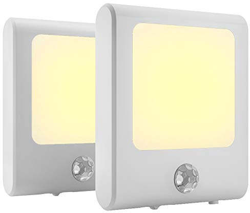 MAZ-TEK Plug in Motion Sensor Lights with Adjustable Brightness,Warm White Motion Activated Led Night Light for Hallway, Stair, Corridor, Kitchen, Living Room, Garage, Basement, Utility Room,2 Pack
