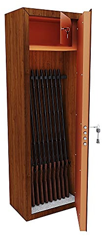 Armadio Portafucili Armi Blindato Fuciliera In Acciaio Effetto Legno Con Cassetto Tesoretto Con Serratura E Chiave A Doppia Mappa Cassaforte Sicura Puebla Colore Marrone 148 x 53.5 x 32 Cm (10 Posti)