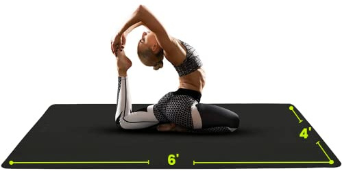 Gogokiwi Large Yoga Mat (6'x4') Extra Wide 1/4 Inch Thick Workout Mat for Home, Non Slip Fitness & Exercise Mat for Home Gym, Yoga, Pilates, Stretching, and Floor (Just Black)