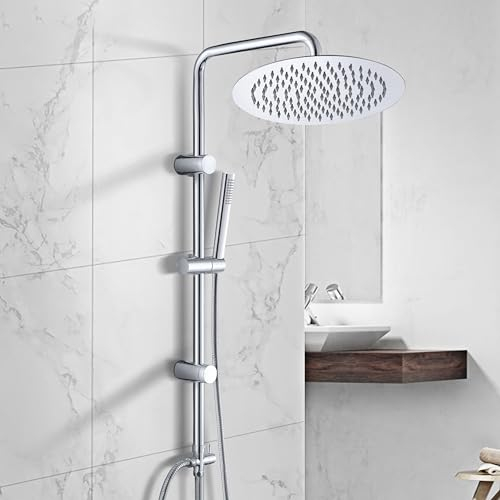 Görbach Colonna Doccia Acciaio Inox Senza Miscelatore Fori Muro Regolabili Colonna Doccia idromassaggio senza Miscelatore Set Doccia a Pioggia Con Soffione e Doccetta a Mano Tondo 30cm