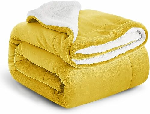 Imperial Rooms Sherpa Fleece Blanket Bed Throws Blankets For Sofas Soft Fluffy Thick Blanket Reversible Microfiber Throw (Ochre, Twin/Double (150 x 200 Cm))