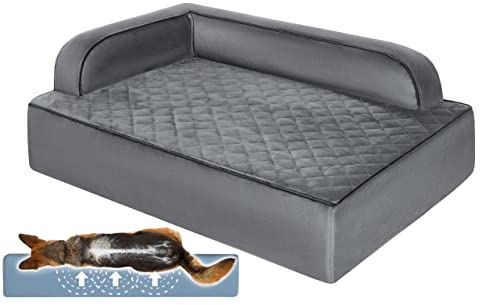Salla Hundebett, Orthopädisches Bett für Hunde, Waschbares Hundesofa mit Abnehmbarem Bezug, Hundematratze, für Haustiere, Flauschig & Kuschelig, Haustierbett, Hundecouch, 100 cm x 70 cm, Grau