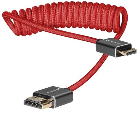 KONDOR BLUE | Mini HDMI to Full HDMI Cable 12 -24 Braided Coiled | 4K 60Hz, 18Gbps, HDR, 3D Video & Nylon Braided with Reinforced connectors | Red
