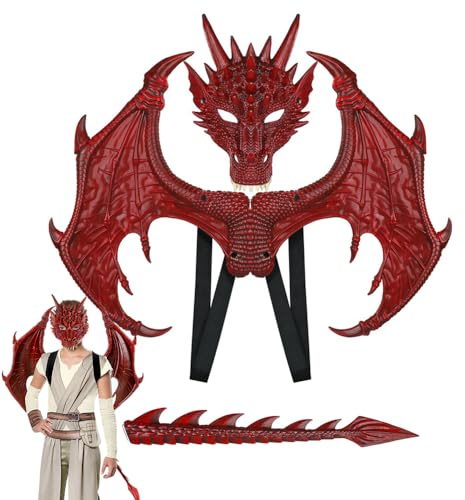 Anyingkai Déguisement Dragon,Masque de dragon d'Halloween,3 Pcs Costume Ailes de Dragon pour Enfants,Costume de Dragon pour Halloween Carnaval Cosplay,Avec Ailes Masque Et