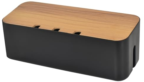 Große Kabel Organizer Box Kabelbox Schwarz mit Holzdeckel Kabel Aufbewahrung Box Zubehör zum Kabel Verstecken Steckerleisten für Fernsehern Schreibtischen Hause Büro