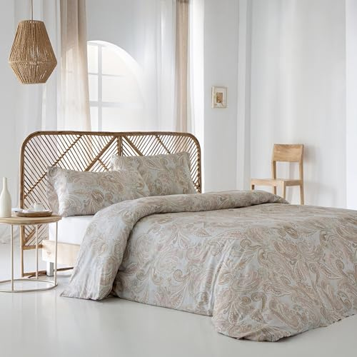 COTTON ARTean Funda Nórdica Cama 200 Satén Algodón 200 Hilos ONIS Reversible Funda edredón 280x240 + 2 Fundas Almohada Cierre Botones