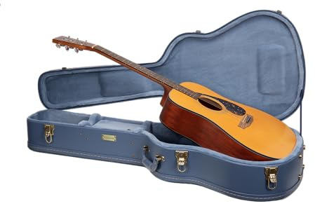 Crossrock Étui rigide Relief Series CRW630DSB pour guitare dreadnought Gibson J-45 / Martin D | Finition Smoke Blue sculptée, intérieur velours bleu monochrome, serrure