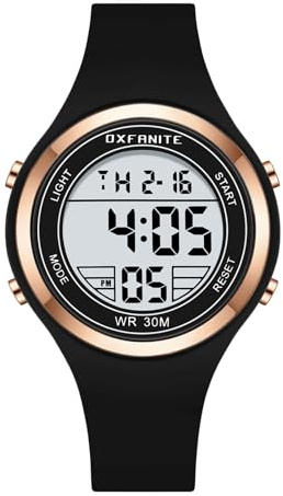 Dayllon Orologi per donne, orologio digitale da donna, impermeabile, orologio sportivo con cronometro, allarme retroilluminazione (Nero)