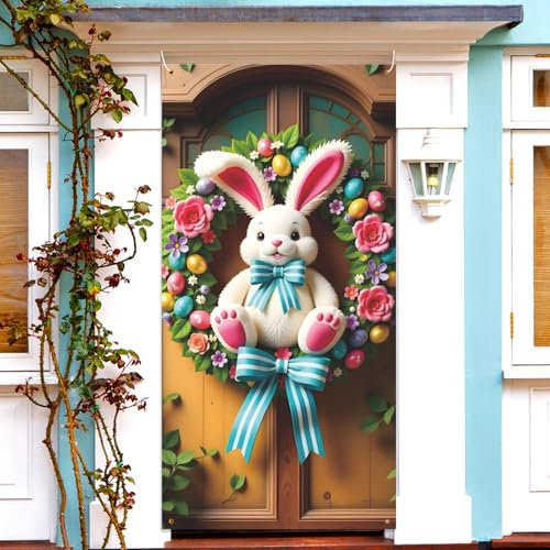 dellyy Copertura Porta Pasqua, Addobbi Pasqua da Appendere, Addobbi Primavera, Buona Pasqua Striscione, Banner Porta Pasqua Coniglio, Pasqua Parete Porta Decorazione (Colore-A)
