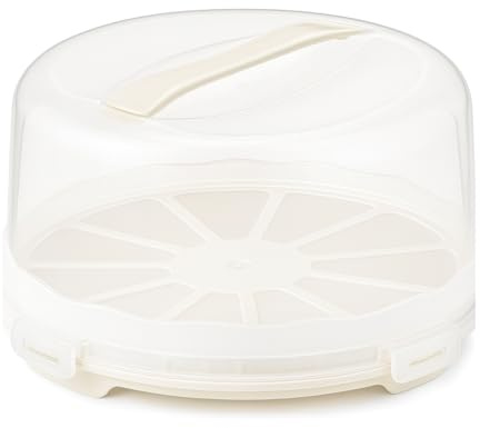 Best House | Round Cake Box | White | 1 Pc | W 32.5cm x H 12.5cm | Plastic Clear Cake Carrier | Transport Storage Food Container Takeaway Holder with Lid Carry Handle, Cake Stand with Lids