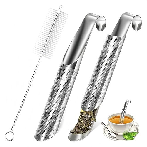 QHFlashbuy 2 Pièces Infuseur à Thé en Acier Inoxydable Infuseur Thé avec Brosse,Passoire à Thé Réutilisable Infuseur à Thé pour Accrocher Sur une Tasse,Diffuseur de Thé pour le Thé en Vrac,Les épices
