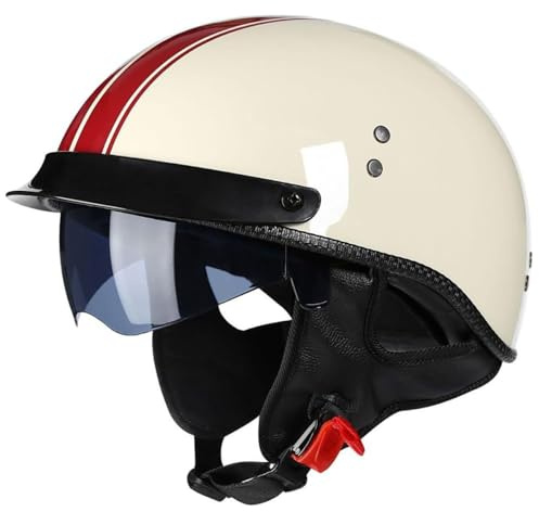 Half Hjälmar Hjälmar Som Visar Ansiktet Motorcykelkrockhjälm Vintage Öppen Ansiktshjälm Retro Halvhjälm Jethjälm Herr Dam Scooterhjälm Mopedhjälm Inbyggt Visir ECE-godkänt(D,M=(57~58cm))