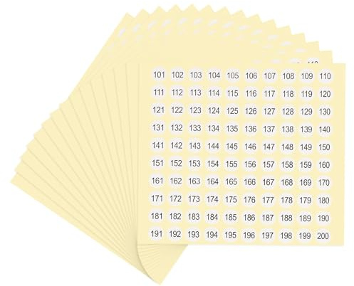 PATIKIL 15 Sheets Number Stickers Number 101-200 Round Sticker 0.4 Inch Self-Adhesive Small Label for Inventory Organizing Storage