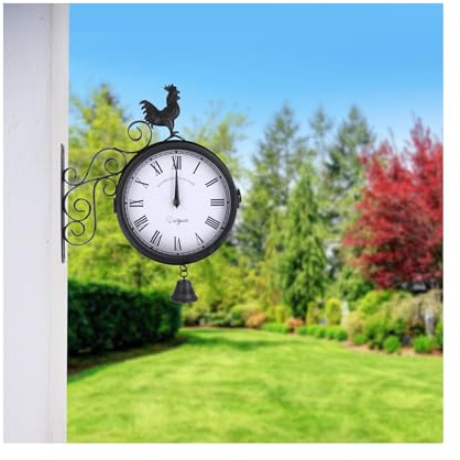 KigerNee Reloj de estación de tren de doble cara Londres Retro Silencioso Reloj de pared de cuarzo - Reloj de pared de dos caras vintage negro con diseño de metal y cristal, resistente a la intemperie