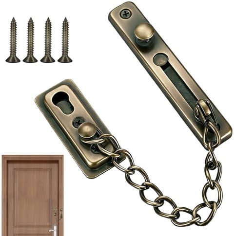 Catena di Sicurezza per Porta in Acciaio Inossidabile, Chiavistello a Catena Antifurto per Porte di Sicurezza, Chiavistello Porta Ingresso con Viti per Casa, Hotel, Porte Interne e Finestre (Bronzo)
