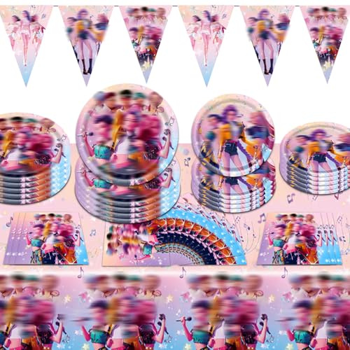 53 Pezzi Huntrs Set di Stoviglie a Tema per 10 Ospiti, Huntrs Piatti Carta Compleanno, Articoli da Tavola per Feste di Compleanno per Bambini, Include Piatto, Tovaglia, Tovagliolo