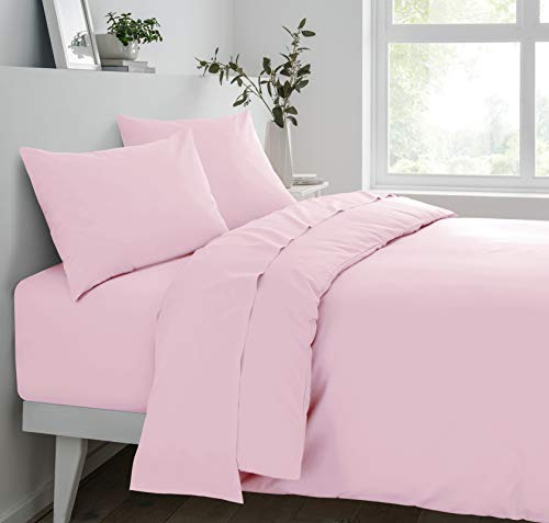 Sleepdown Fitted Sheet Super Soft Cosy Easy Care Polycotton Bed Linen Luxury Bedding Bedsheet 25cm Deep Non Iron - Soft Pink - Super King