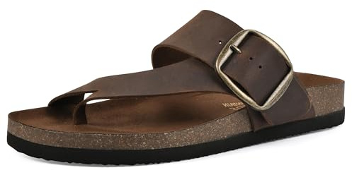 WHITE MOUNTAIN Women's Harley Footbed Sandal, Brown/Leather, 8 M