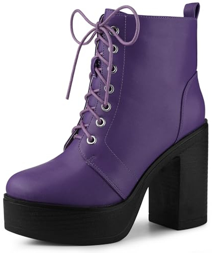 Allegra K Women's Platform Chunky High Heel Lace Up Combat Boots Purple 5.5 UK/Label Size 7.5 US