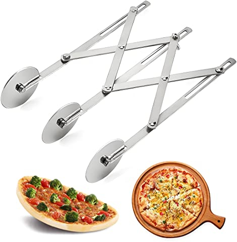 Tagliapasta, tagliapizza Regolabile, rotelline in Acciaio Inox, 3 rotelline da Taglio, Coltello Pizza Tondo, Coltello Pasticceria Torta (3 wheel)