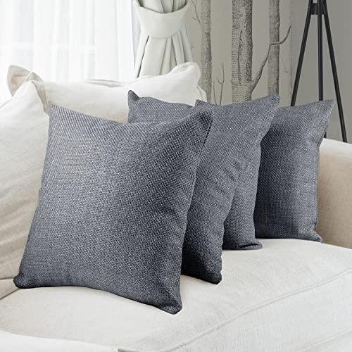 Monsera Kissen 40x40 4er Set, Sofakissen mit Füllung und Bezug, weiche Couchkissen, Dekokissen, edler Polsterstoff, leicht glänzend und strukturiert, Luxus Sofakissen inkl. Kissenfüllung (Dunkelgrau)