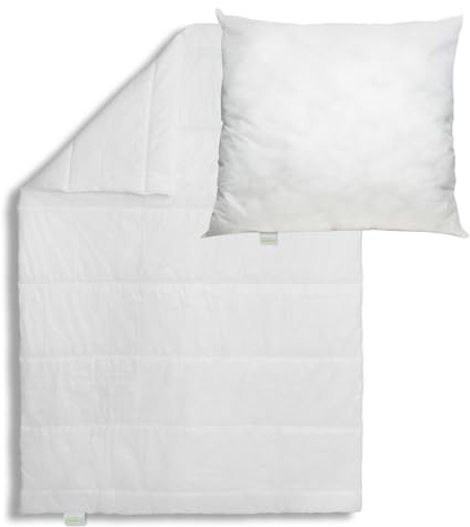 Bodyprotect Bettwaren Set, Sommerdecke 135 x 200 cm + Kopfkissen 80 x 80 cm, Bettdecke Ecoline, leichte Steppdecke, waschbar, Made in EU, Allergiker geeignet, weiß