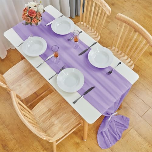 Runner tavola, BAYSEUN Runner tavola chiffon Lilla, 300 x 70 cm, Runner da tavolo tulle trasparente, Runner per Il Tavolo per Casa, battesimo bimba, matrimonio, comunione, compleanno, festa