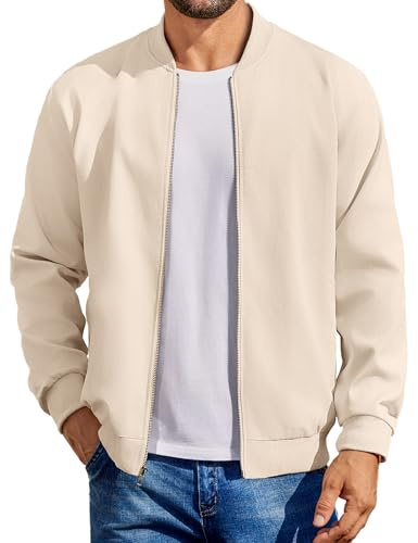 COOFANDY Light Bomber Jacket for Men Fashion Flight Jacket Casual Varisty Jacket Beige, XX-Large
