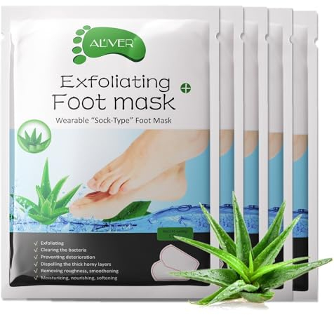 P-Beauty Fußmaske Aloe | Ecfolierendes Fußpeeling | Anti Hornhaut Socken | zur Entfernung von raue Haut, Hühneraugen & Risse | Intensive Fußpflege | für seidige Füße | 5 Paar