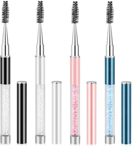 Spoolies Mascara Wands with Cap, 4 Pcs Portable Eye Lash Brush Wands Reusable Travel Eye Brow Brush Applicator Comb Makeup Tools for Eyelash Extensions Supplies, Make up Accessories for Women