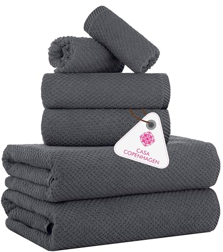 Casa Copenhagen Popcorn 6-teiliges Handtuch-Set – Kiefer Grau, 600 g/m², 2 Badetücher, 2 Handtücher, 2 Waschlappen aus weicher ägyptischer Baumwolle für Badezimmer, Küche und Dusche