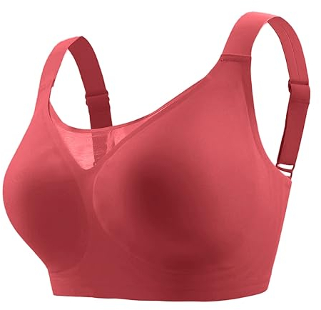BH ohne Bügel, gepolsterter Vollschalen-BH für Damen, ohne Bügel, mit Polsterung, Nahtloser Bustier-Bralette, atmungsaktiv, weich Set Damen (Red, XXXL)