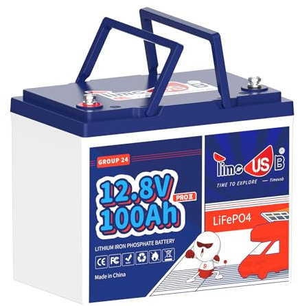 Timeusb Lithium Batterie 12V 100Ah Ultra-MINI Größe LiFePO4 Akku 1280Wh mit 100A BMS,Klasse-A-Batteriezellen,bis 15000 Zyklen für Wohnmobil Wohnwagen Solaranlage Trolling-Motoren,Ersatz für Blei-Säure