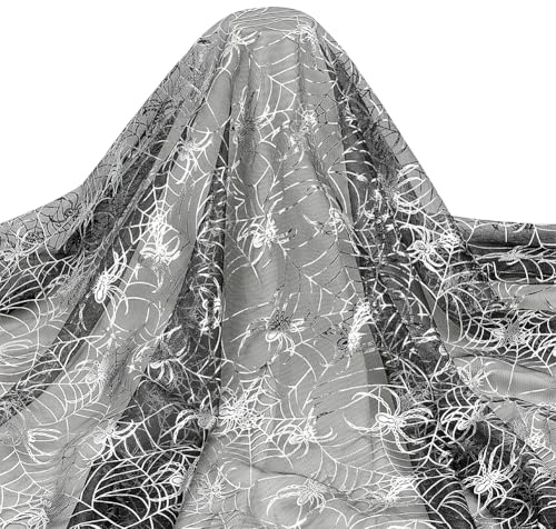 FINGERINSPIRE Halloween Glitzernde Silberne Spinnennetze Schwarzes Netz 2 M X 1.5 M Für Halloween Party Dekoration