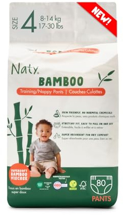 Naty Bamboo - Couches-Culottes en fibres de viscose de bamboo – Douceur soyeuse, Couches-Culottes à base de plantes, Hypoallergéniques pour peau sensible et super absorbantes (Taille 4, 80 unités)