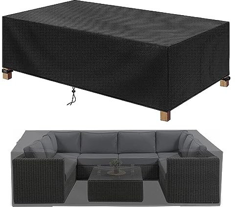 Extra große Abdeckung für Gartenmöbel-Set, 220 x 220 x 85 cm, strapazierfähig, 600D Oxford-Polyester, winddicht, Anti-UV, Tisch und Stuhlabdeckung für Gartentisch, Rattan-Sofa